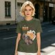 Oversized olive t-shirt with raccoon drinking beer graphic