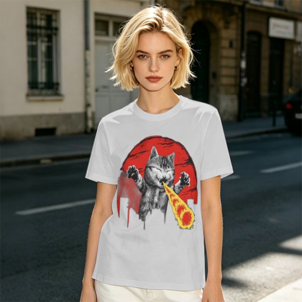 Olive T-Shirt With Laser Beam Shooting Cat Graphic