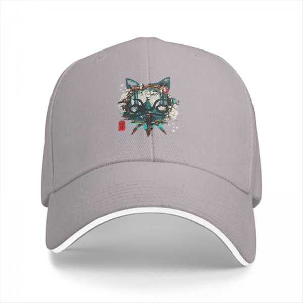 Black Baseball Cap With Japanese Style Cat Mask Art Print