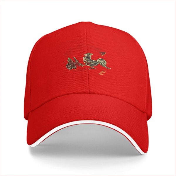 Black Baseball Cap With Rooster And Small Warrior Graphic Design