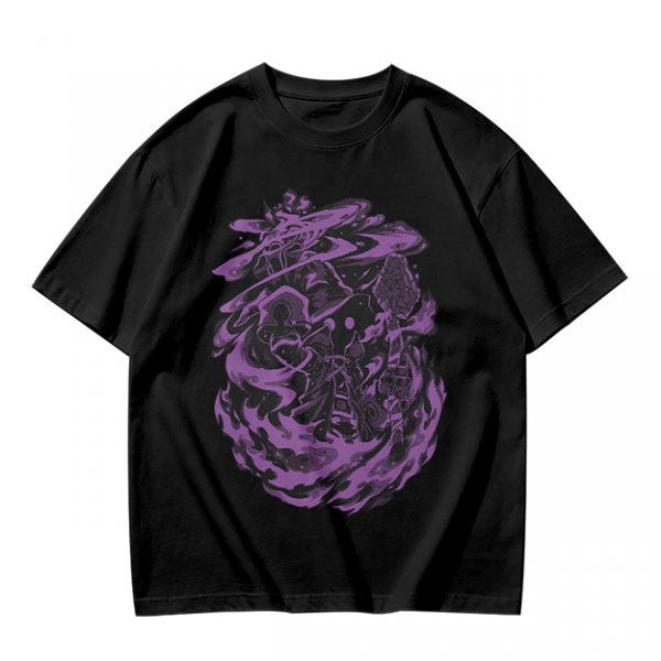 Olive Green T-Shirt with Purple Abstract Swirling Graphic Print