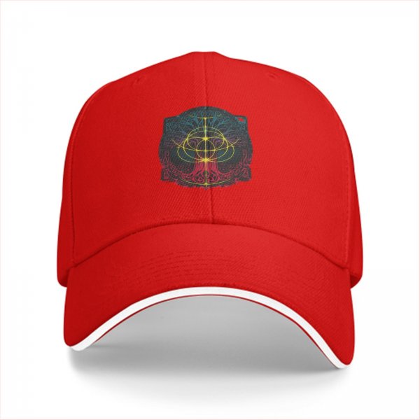 Black Baseball Cap With Colorful Mystical Geometric Emblem Print