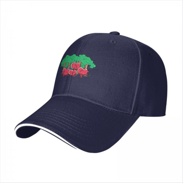 Black baseball cap with apple orchard graphic print