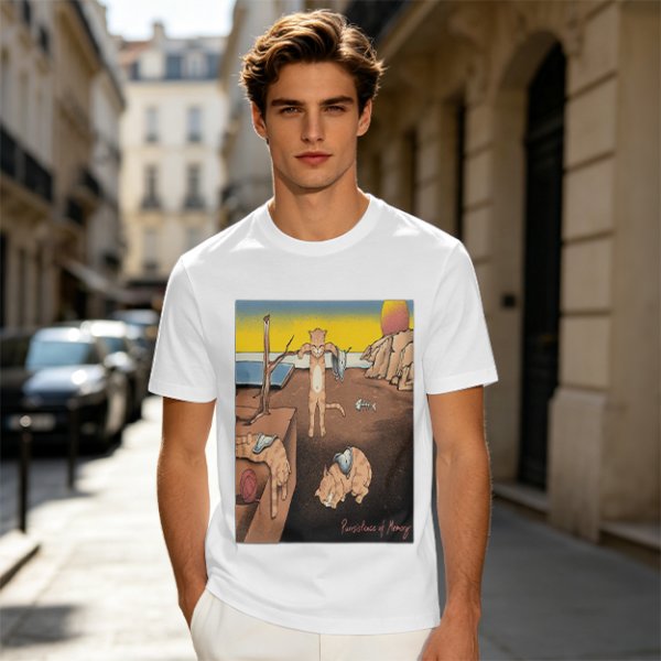 Olive T-Shirt With Surreal Cat Art Print