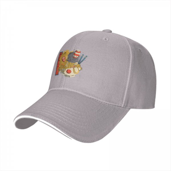 Black Baseball Cap With Playful Ramen Bowl Graphic Design