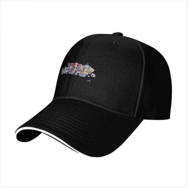 Black Baseball Cap With Cute Chibi Anime Character Group Print