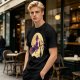 Olive t-shirt with witch flying on broom against full moon