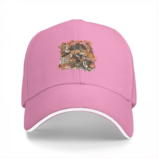 Black Baseball Cap with Anime Action Scene Graphic Print