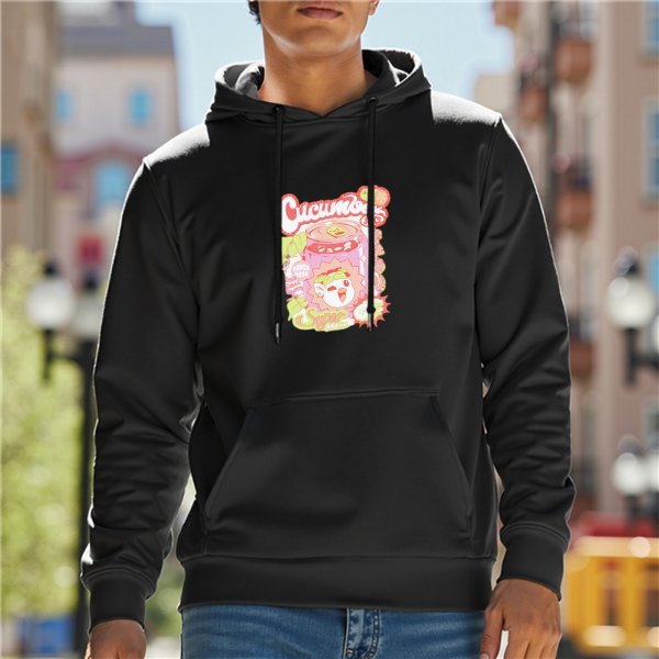 Black Graphic Hoodie with Cute Food Themed Print