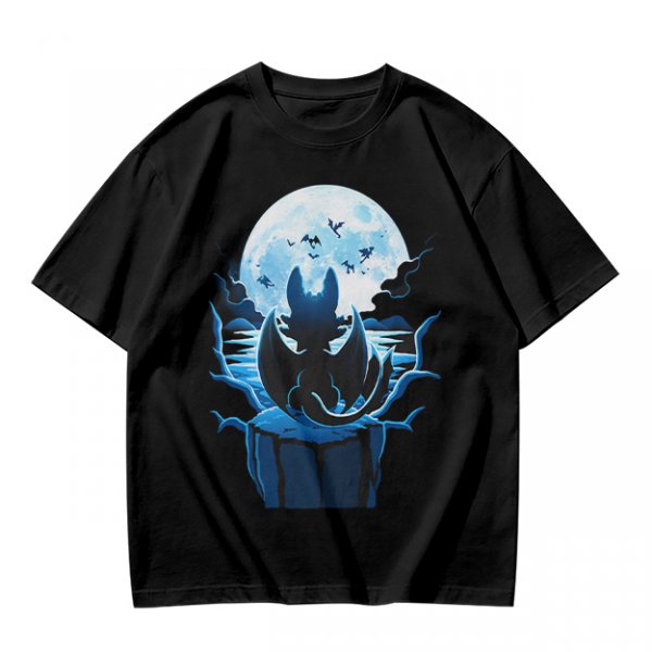 Olive T-Shirt Featuring Dragon Silhouette Under Full Moon