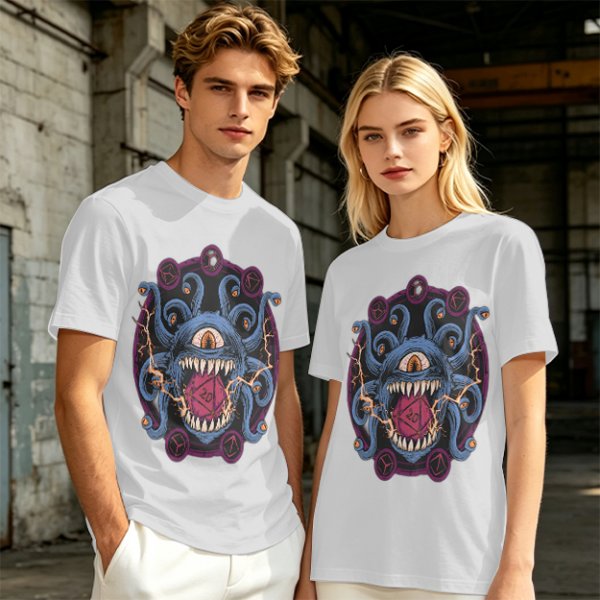 Olive T-Shirt With Dungeons & Dragons Beholder Monster Print