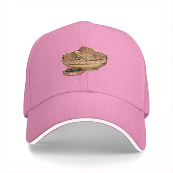Black Baseball Cap with Ramen Bowl Graphic Print