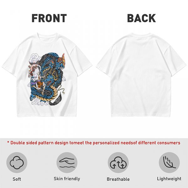 Olive Anime Dragon Graphic Short Sleeve T-Shirt