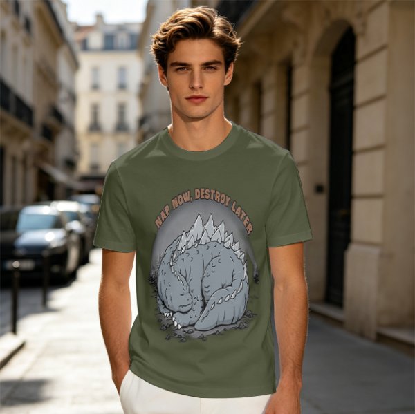 Nap Now Destroy Later Sleeping Godzilla Graphic T-Shirt