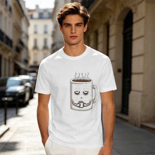 Oversized Army Green T-Shirt With Tired Coffee Mug Graphic