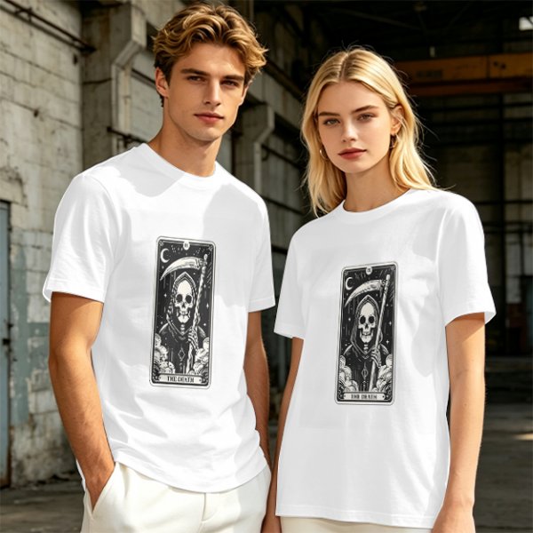 Olive T-shirt with The Death Tarot Card Grim Reaper Graphic