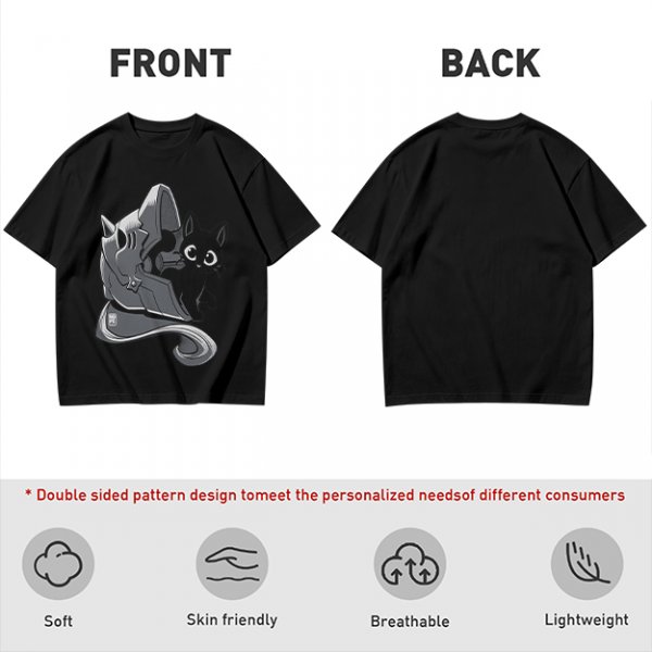 Olive Green T-Shirt With Black Cat Peeking From Knight Helmet Art