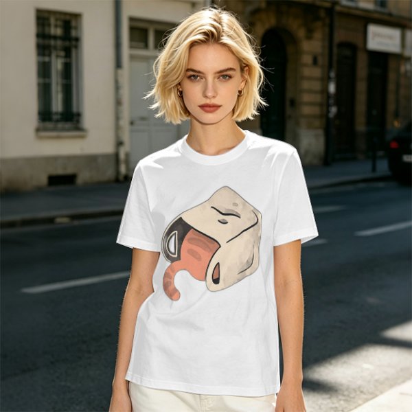Olive T-Shirt With Whimsical Cat Mug Graphic Print