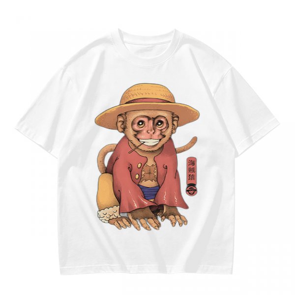 Olive T-Shirt With Monkey In Straw Hat Pirate Print