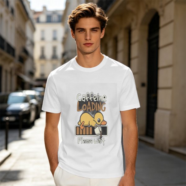 Caffeine Loading Duck Graphic T-Shirt for Coffee Lovers