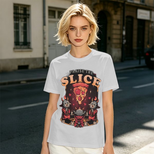 Olive Graphic T-Shirt Praise The Slice Pizza Demon Ritual Design
