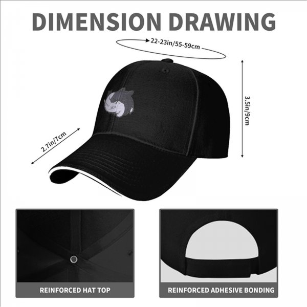 Black Baseball Cap With Sleeping Cat Graphic Print