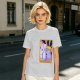 Olive green t-shirt with three-eyed cat couch killer tarot-style graphic