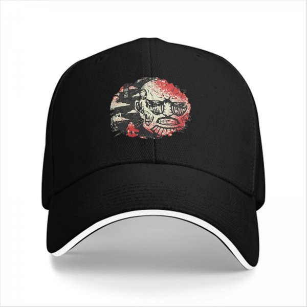 Black Baseball Cap With Distressed Horror Monster Face Graphic