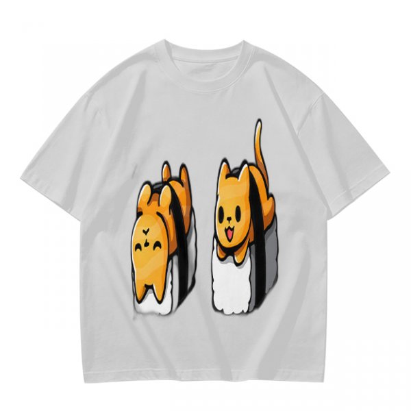 Olive T-shirt with cute sushi cat graphic print