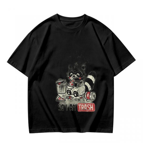 Olive T-Shirt With Raccoon Eating Pizza Trash Print Design