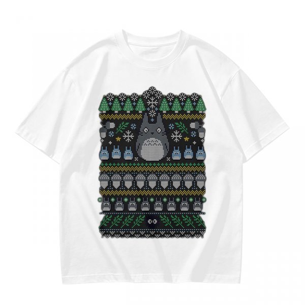 Olive T-Shirt With Totoro Ugly Christmas Sweater Style Print