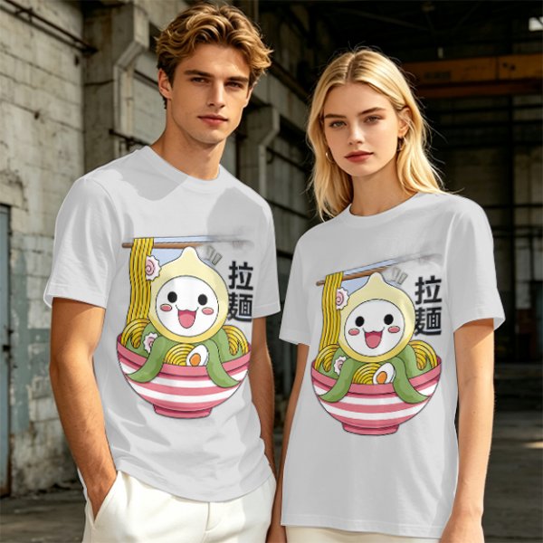 Owl-like character in ramen bowl graphic olive green t-shirt