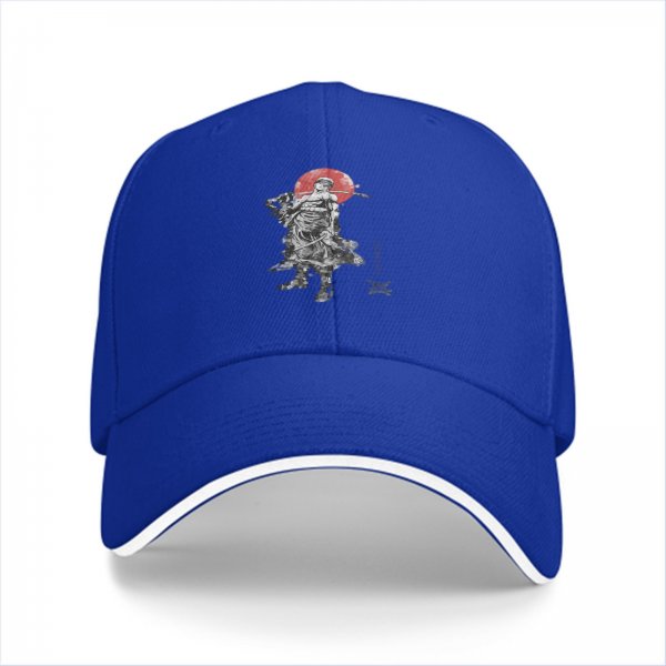 Black Baseball Cap With Samurai Warrior And Red Sun Print