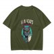 Olive green graphic t-shirt with grumpy cat holding New Year's resolutions