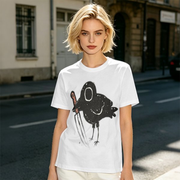 Olive T-Shirt With Dark Crow Holding Knife Graphic Print