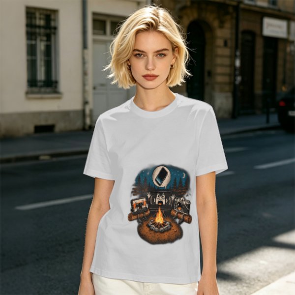 Oversized Army Green T-Shirt With Funny Tech Campfire Graphic