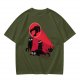 Olive T-Shirt With Black Cats And Red Panther Signal Graphic