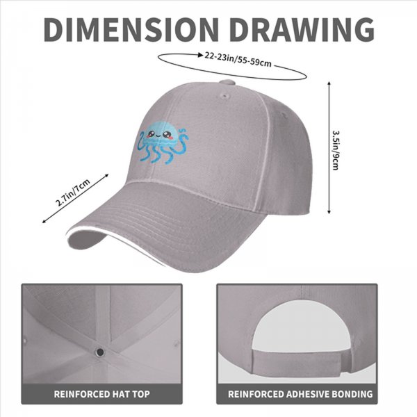 Black Baseball Cap With Cute Kawaii Light Blue Jellyfish Print