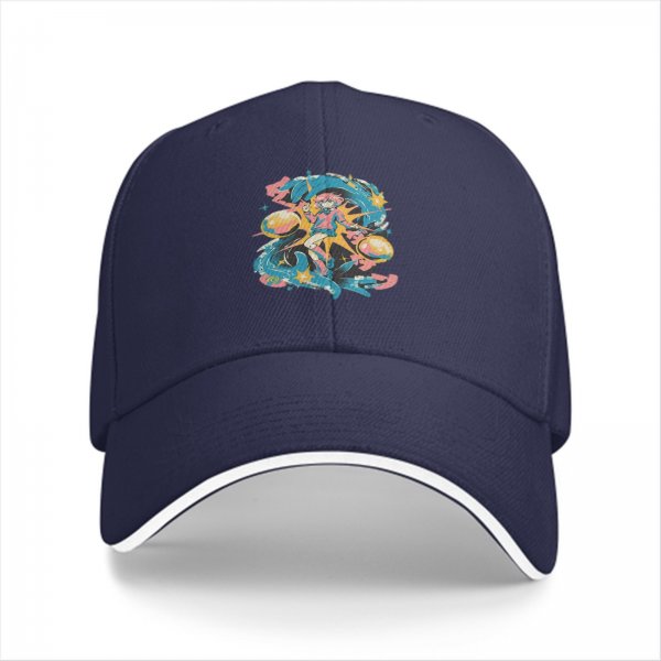 Black Baseball Cap With Colorful Anime Space Character Graphic