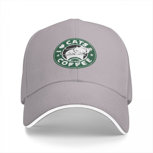 Black baseball cap with I Love Cats & Coffee graphic print