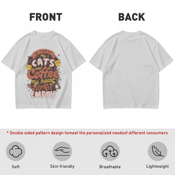 Olive graphic t-shirt with cats and coffee heart quote