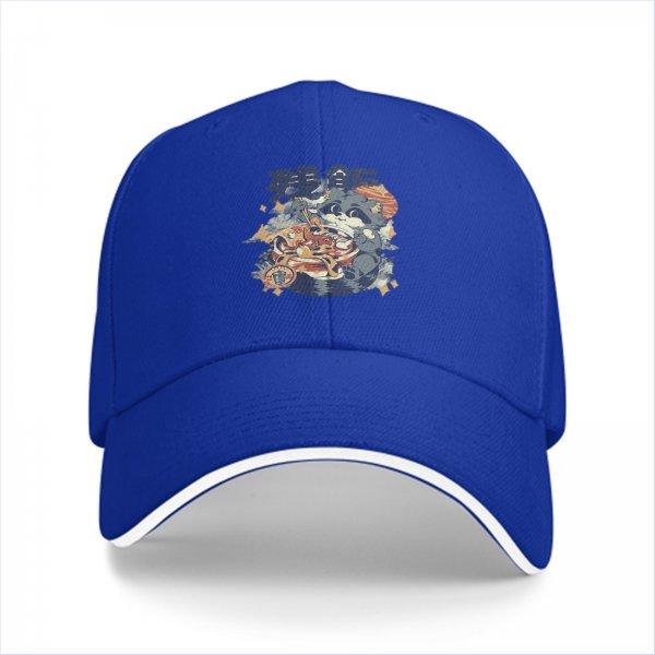 Black Baseball Cap With Ramen Raccoon Graphic Print