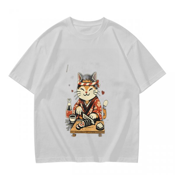 Olive T-Shirt Featuring a Cute Cat Sushi Chef Illustration