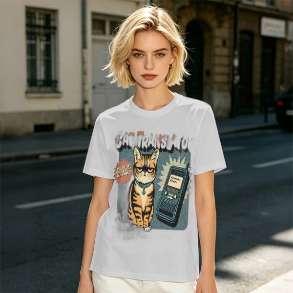 Olive T-Shirt With Grumpy Tabby Cat And Retro Cell Phone Print