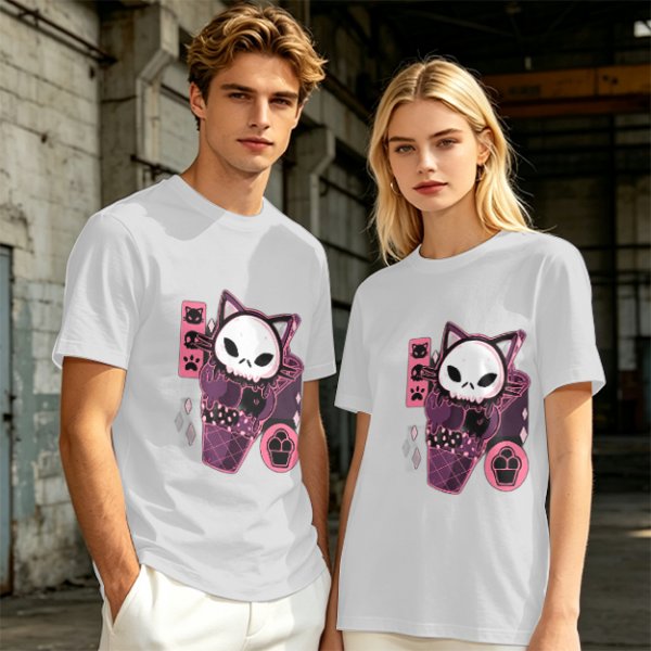 Olive T-Shirt with Skull Cat Ice Cream Graphic Print