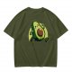 Olive Green T-Shirt with Cute Running Avocado Graphic