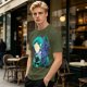 Anime Character Silhouette Wisteria Floral Graphic Olive T-Shirt