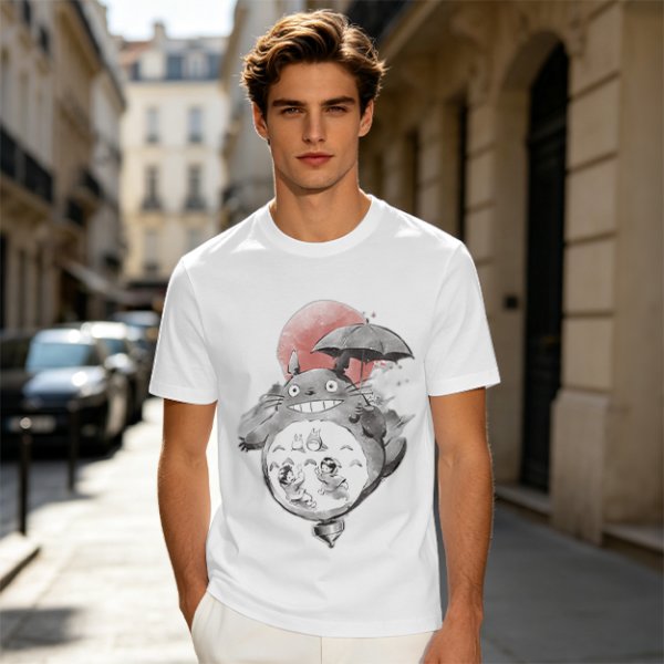 Olive T-shirt with Totoro and Friends Watercolor Print