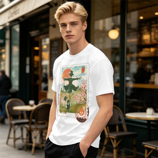Howl's Moving Castle Stamp Graphic Olive T-Shirt