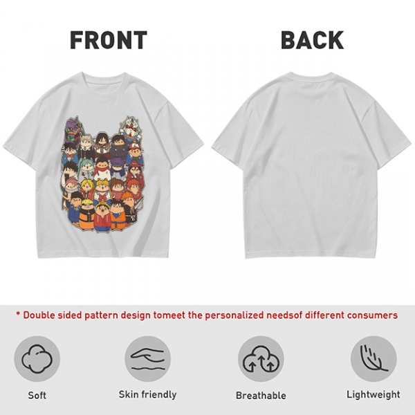 Olive T-shirt with cute chibi anime character group print